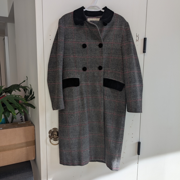 MAISON KITSUNE Jackets & Blazers - MAISON KITSUNE Gray and Black Plaid Pea Coat